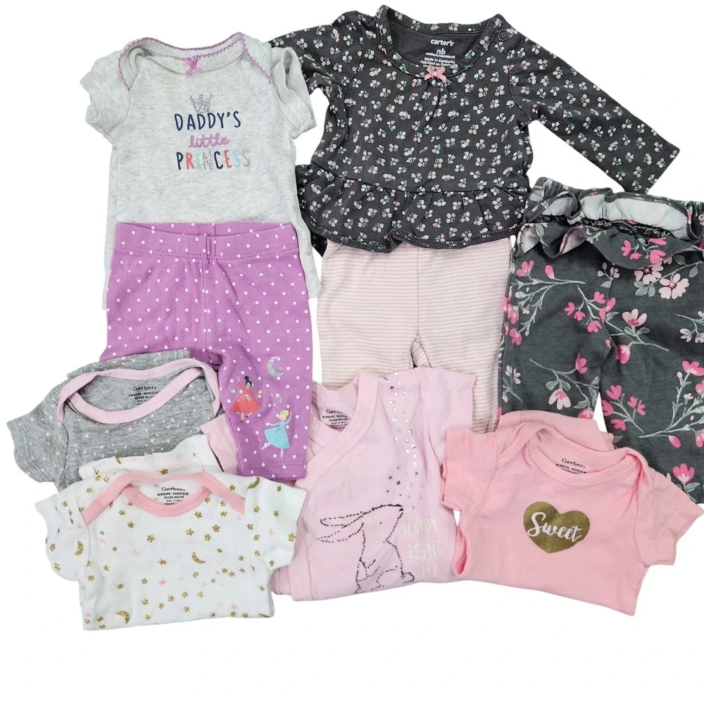 Newborn baby girl clothing lot 9 pieces bodysuits &‎ leggings NB